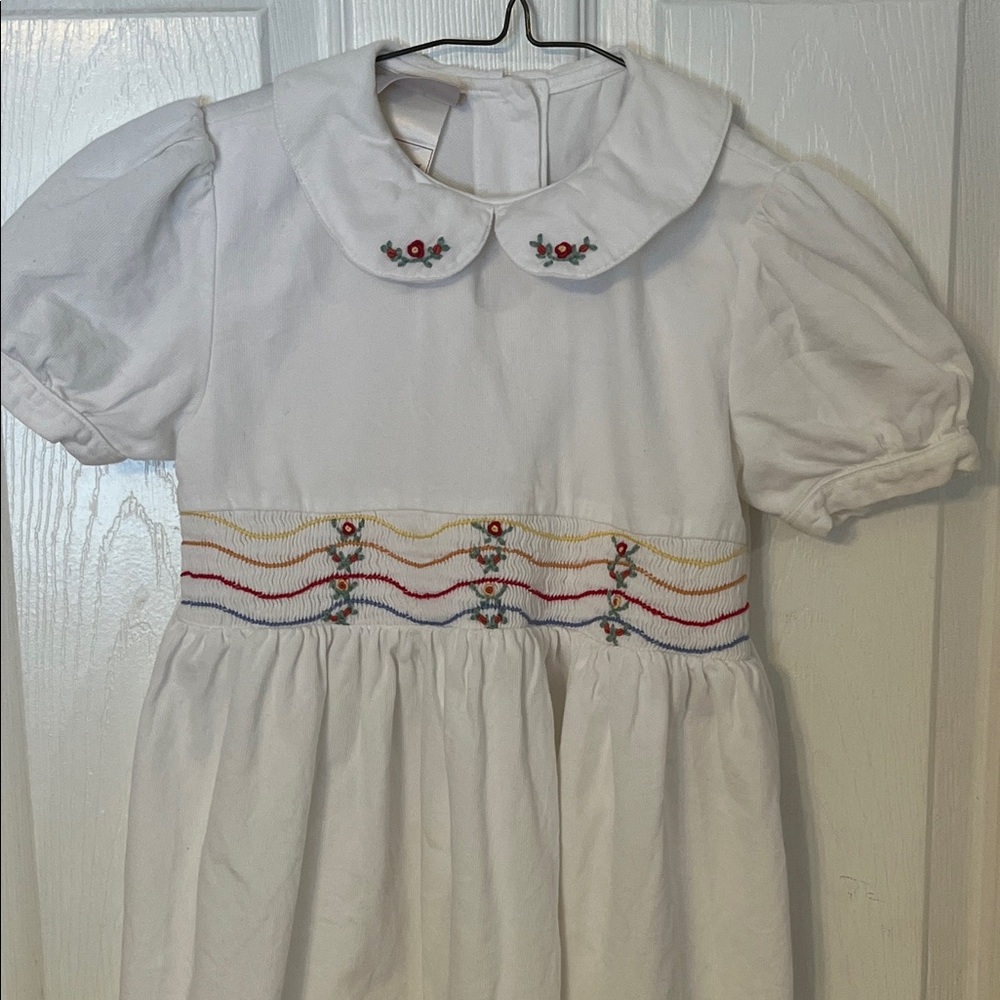 Laura Ashley White Dress with Floral embroidery and smocking